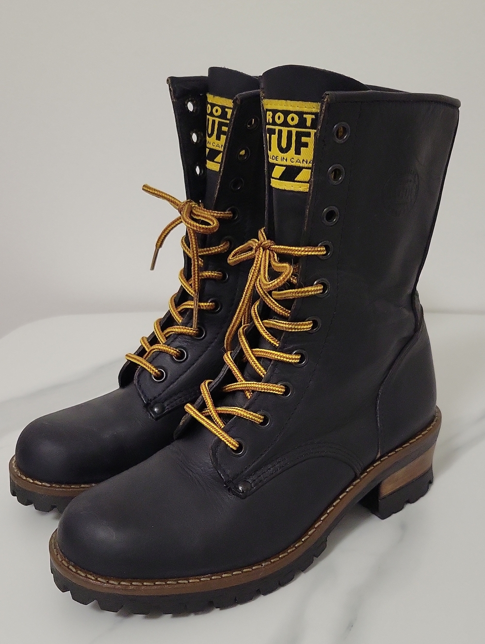 Vintage Roots Tuff Black Leather Lace-Up Boots